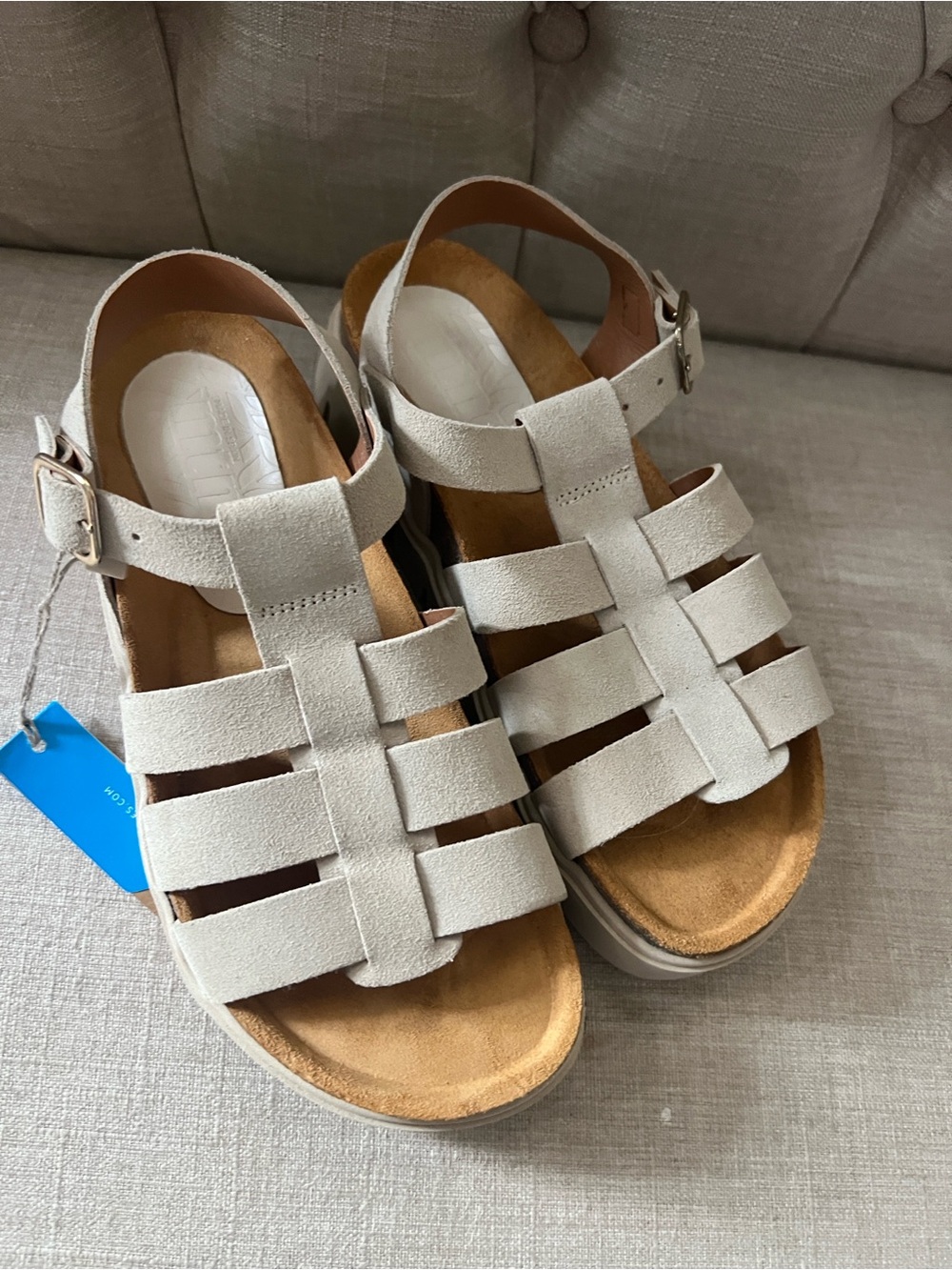 MTNG Beige Suede Strappy Platform Sandals